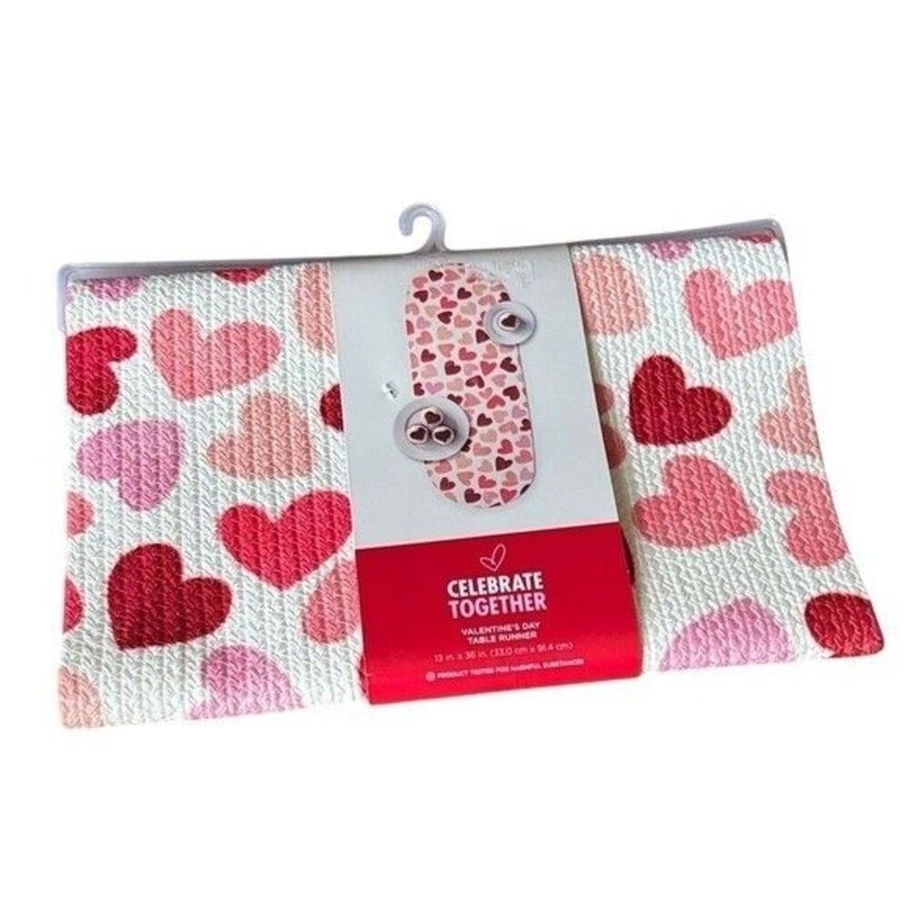Celebrate Together Valentines Day Heart Table Runner Woven 13" by 36" NEW